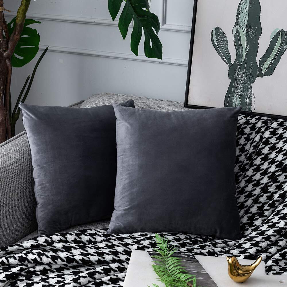 5143 Dark Grey Velvet Throw Pillow Covers Big Size Square Soft Solid Color